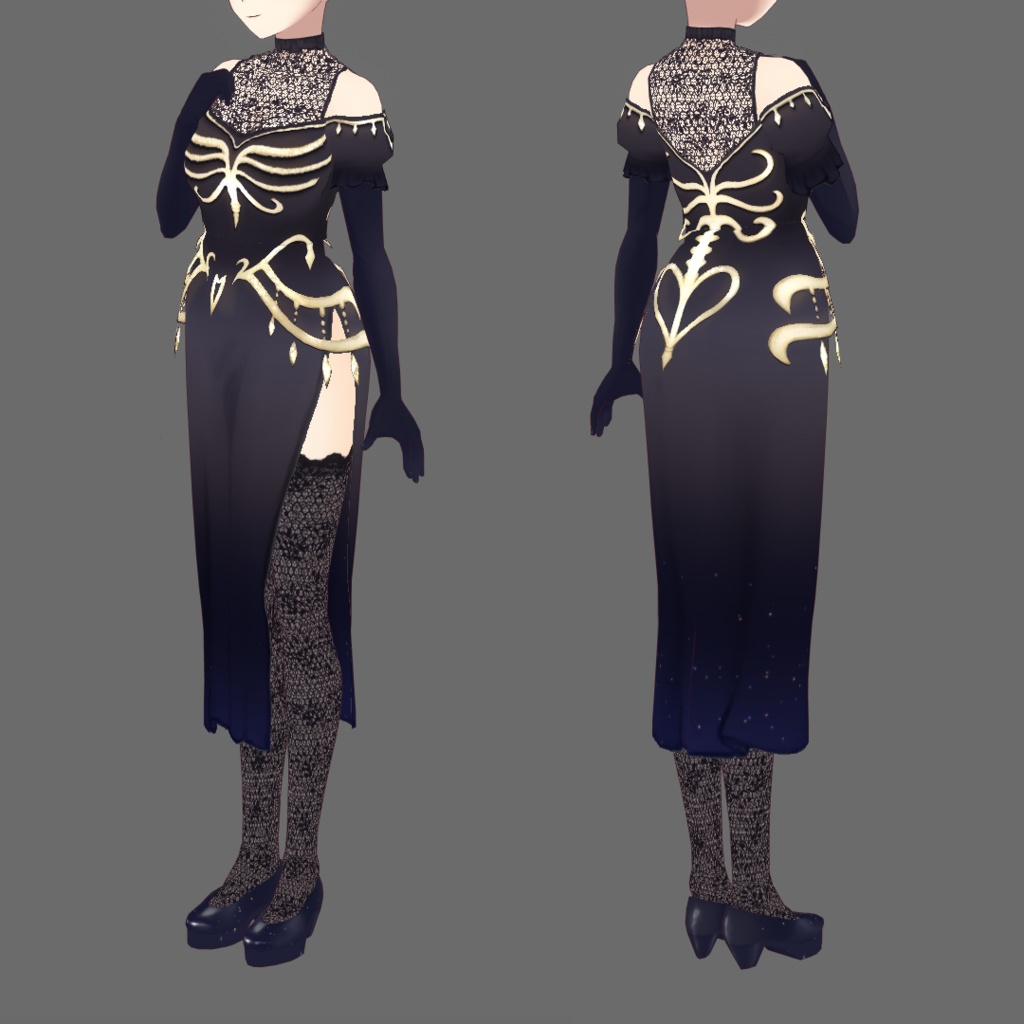 【VRoid用テクスチャ】骨のドレスSET【試着用テクスチャ有】