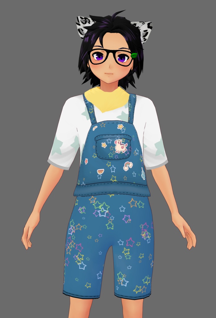 Vroid Outfit - denim overalls with star t-shirt