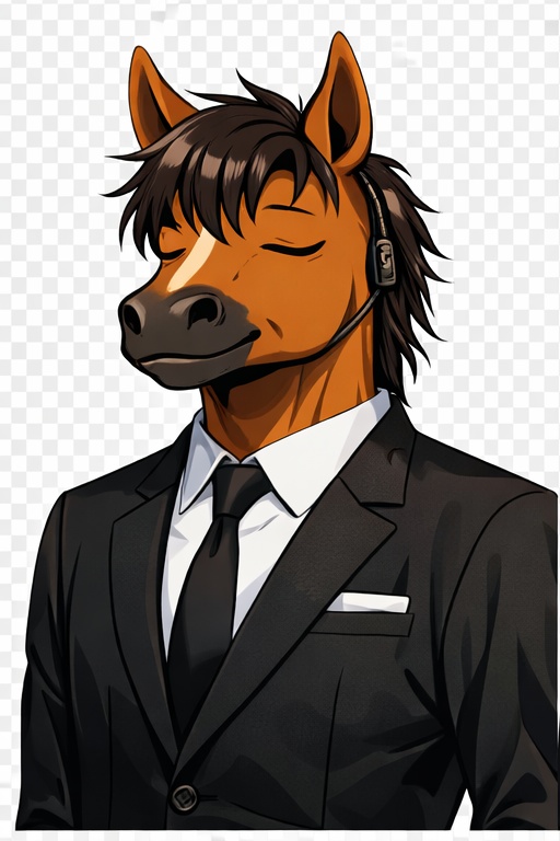Anthro Horse PNGTuber Character – Black Suit Ver.