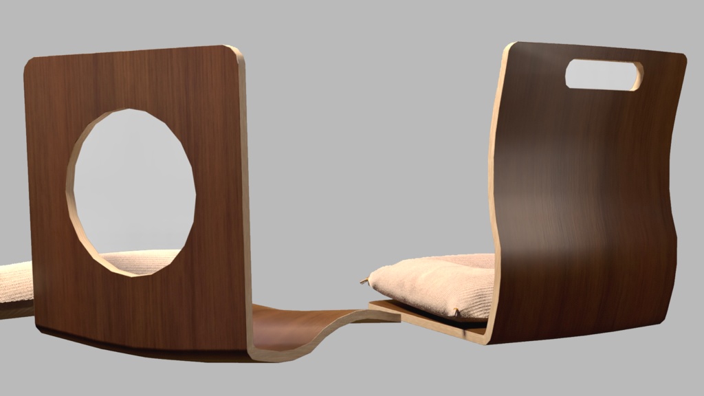 【3D素材】座卓と座椅子(座布団付き)【3Dモデル】