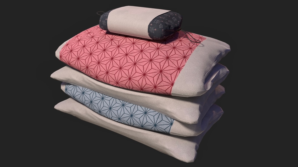 【3D素材】お布団セット(まくら付き)【3Dモデル】