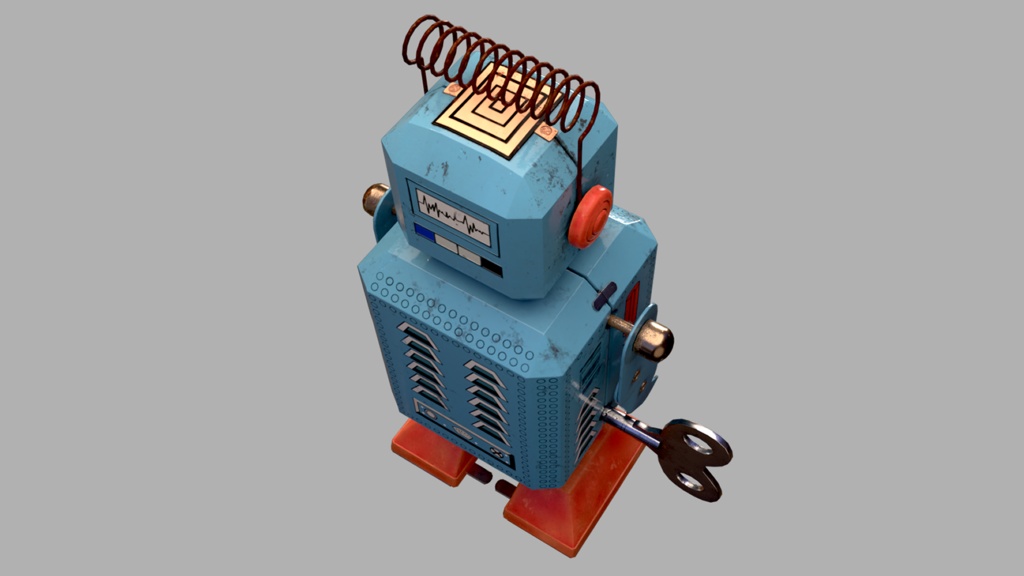 【3D素材】よちよち歩きのブリキロボット