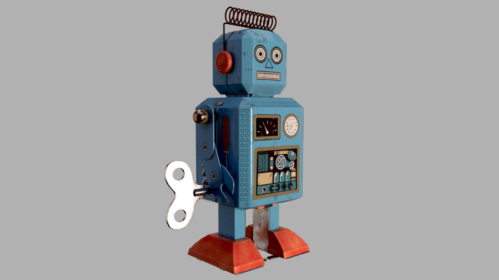 【3D素材】よちよち歩きのブリキロボット