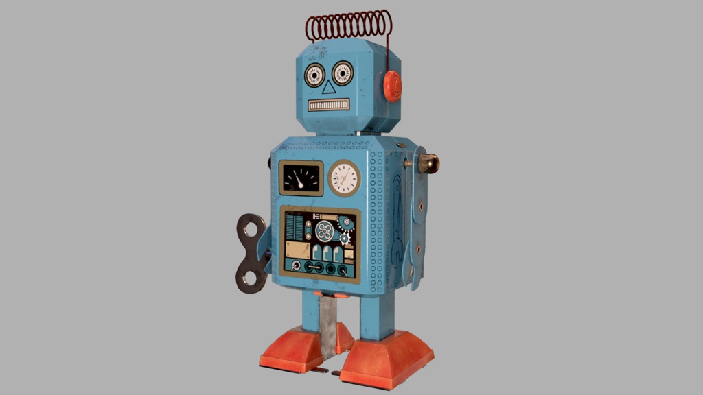 【3D素材】よちよち歩きのブリキロボット
