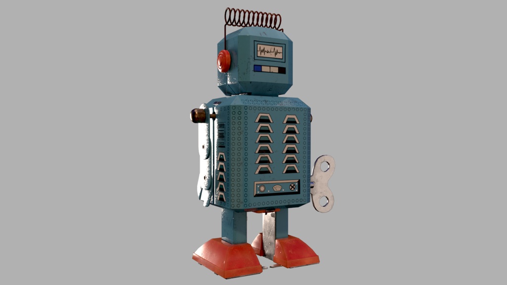 【3D素材】よちよち歩きのブリキロボット