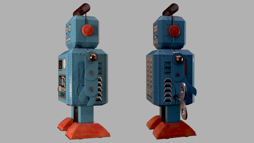 【3D素材】よちよち歩きのブリキロボット