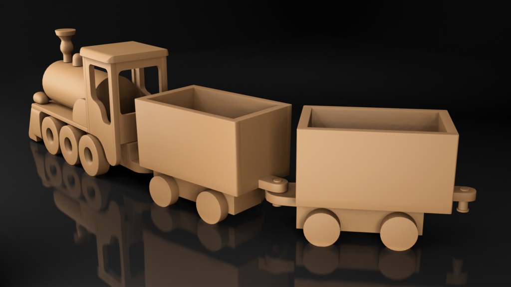 【無料配布】【3D素材】おもちゃ電車(トレーラー付き)