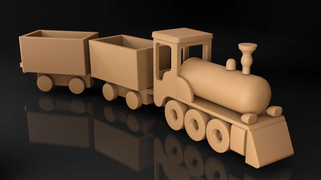 【無料配布】【3D素材】おもちゃ電車(トレーラー付き)