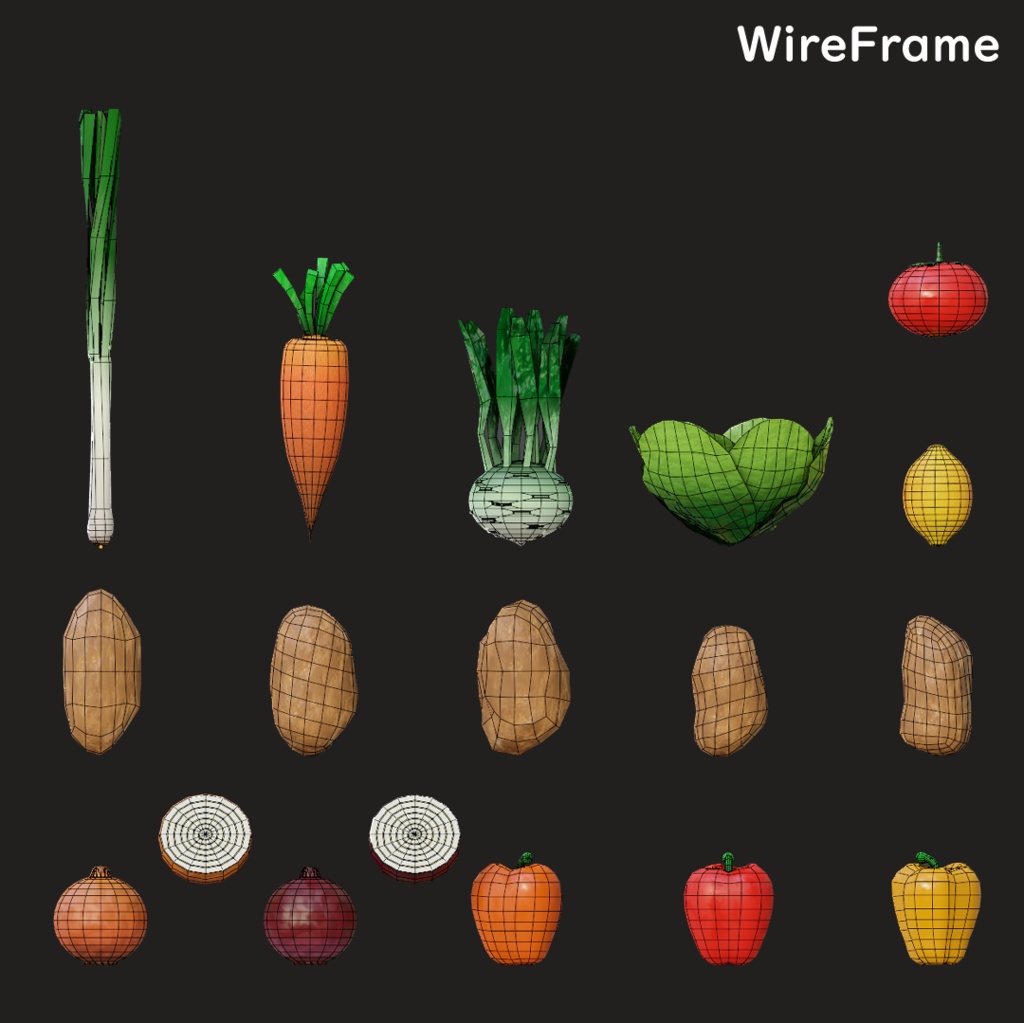 【3D素材】果物と野菜セット【3Dモデル】