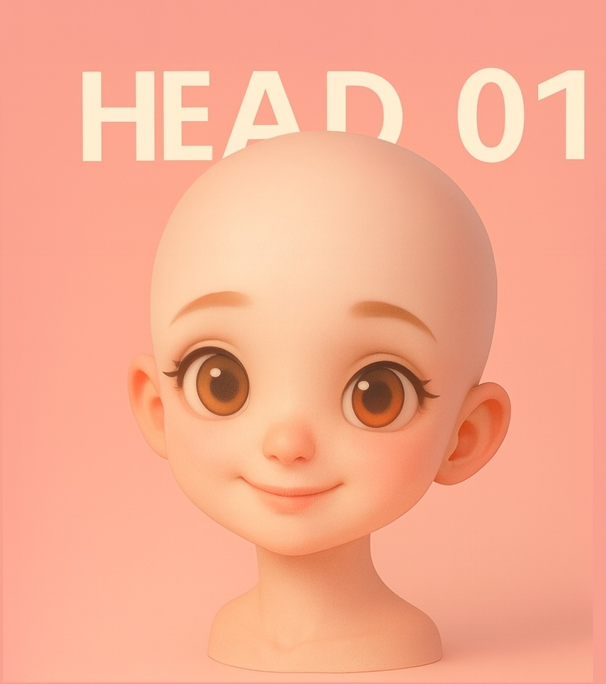 【STL 3Dモデル】美少女ヘッド 01号 / 可愛い顔 / 高精細3Dプリント用 / フィギュア・ドール制作