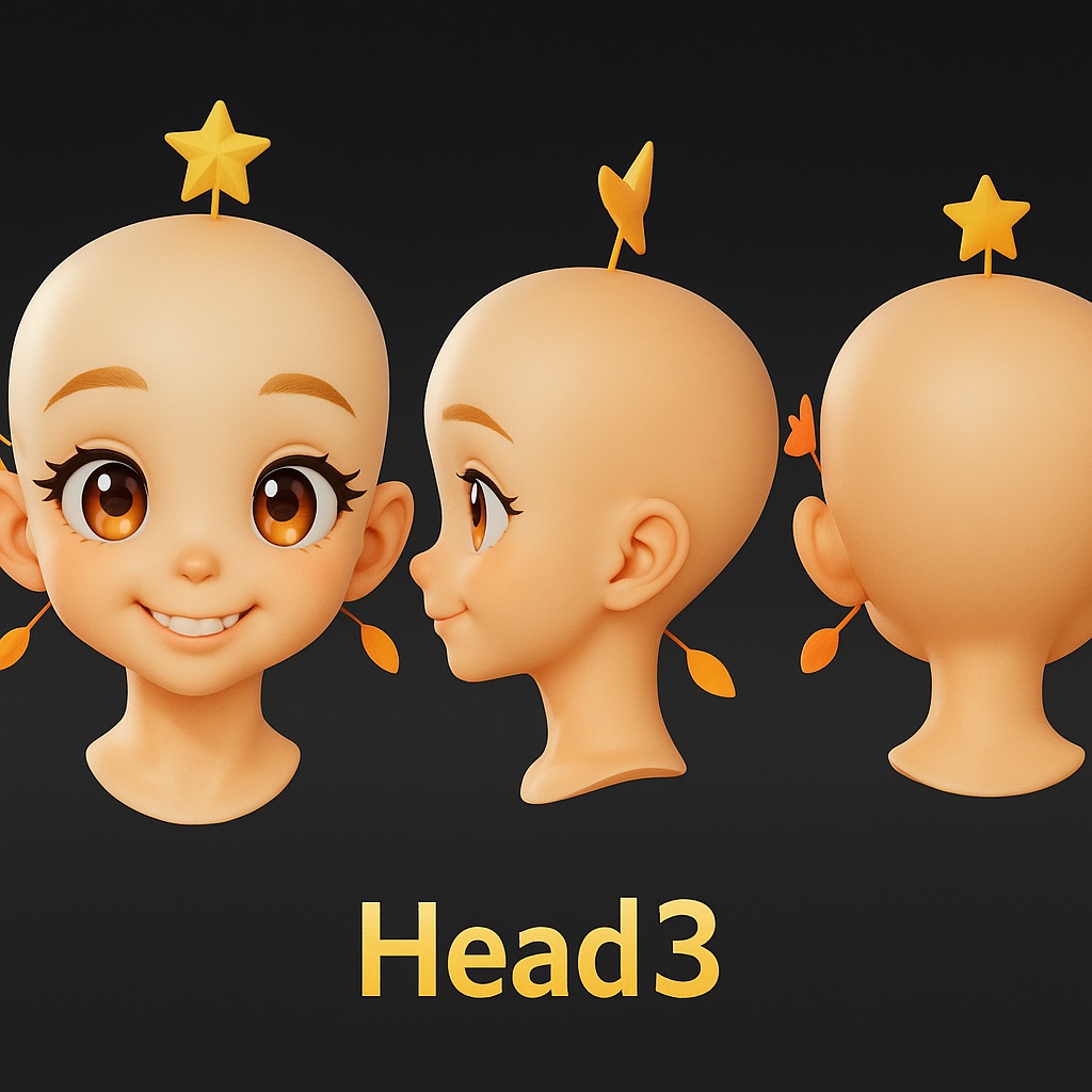 Head3|元気系美少女ヘッドシェル(無髪)3Dプリント用 STLデータ