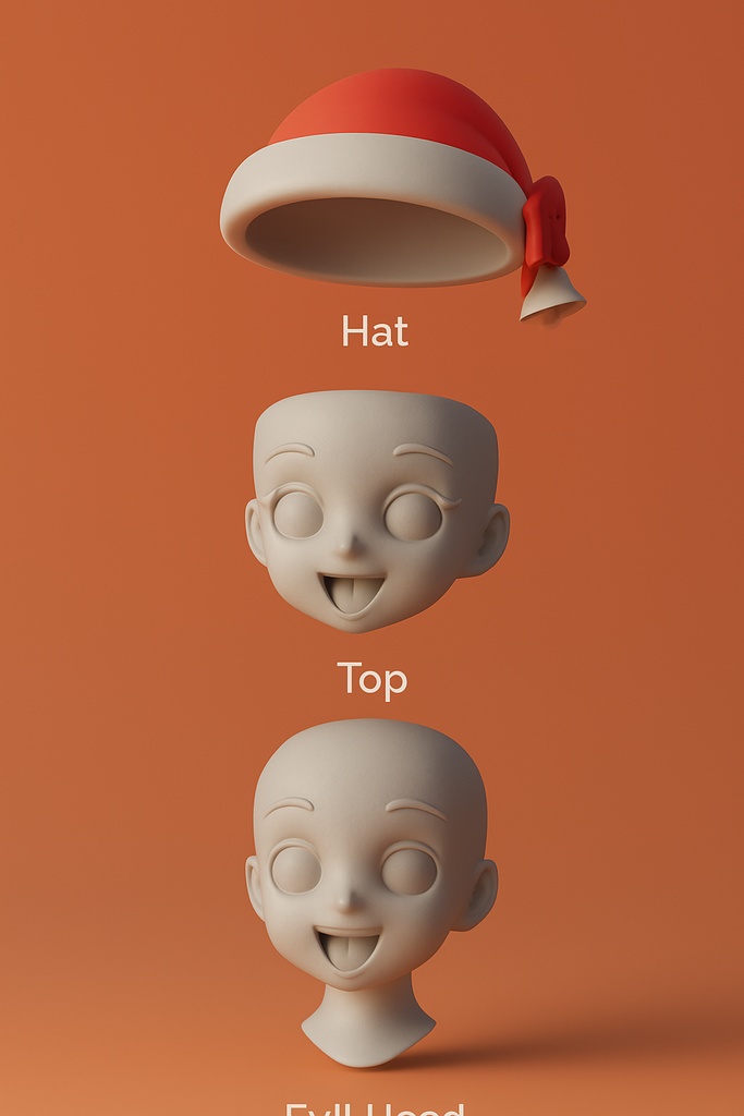 Head5|クリスマス帽子ヘッドシェル(無髪)3Dプリント用STLデータ