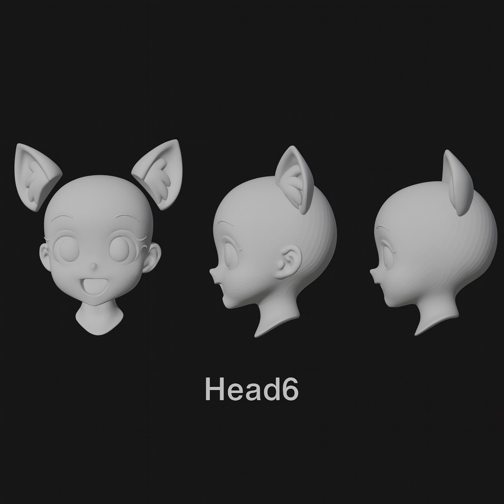 Head6|猫耳ヘッドシェル(可愛いネコ耳・無髪)3Dプリント用STLデータ