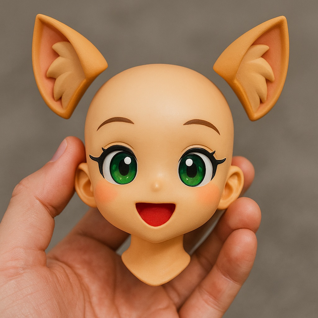Head6|猫耳ヘッドシェル(可愛いネコ耳・無髪)3Dプリント用STLデータ
