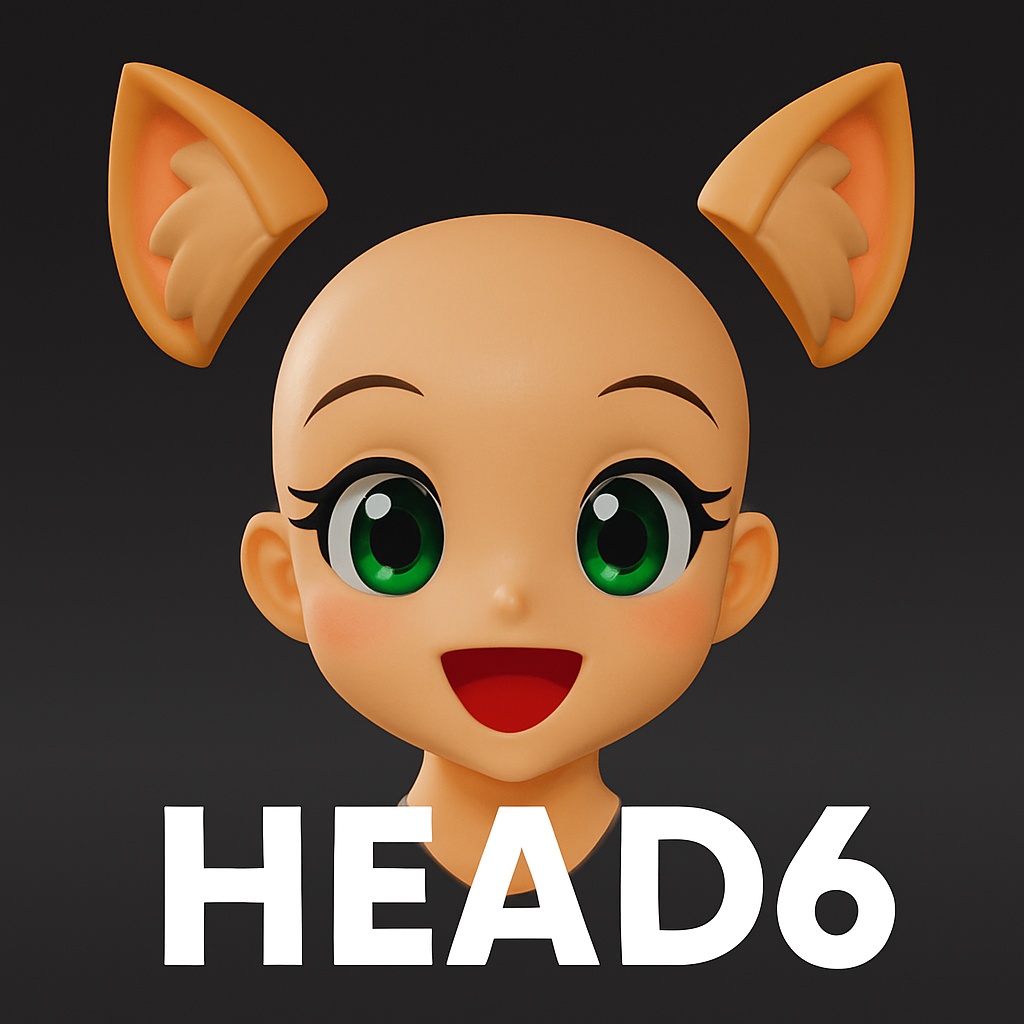 Head6|猫耳ヘッドシェル(可愛いネコ耳・無髪)3Dプリント用STLデータ