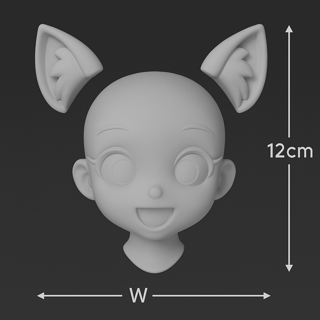 Head6|猫耳ヘッドシェル(可愛いネコ耳・無髪)3Dプリント用STLデータ