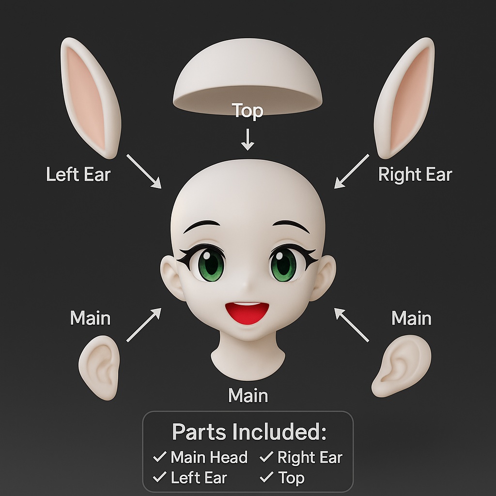 Head7 – アニメ風うさぎヘッド(3Dプリント用STLデータ)