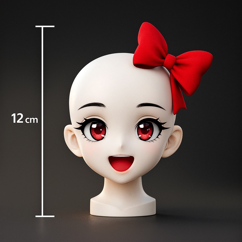 Head8 – 病みかわアニメヘッド(ヤンデレ風)赤リボン付き・3Dプリント用STL