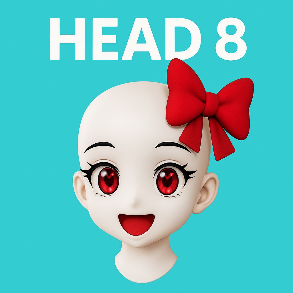 Head8 – 病みかわアニメヘッド(ヤンデレ風)赤リボン付き・3Dプリント用STL