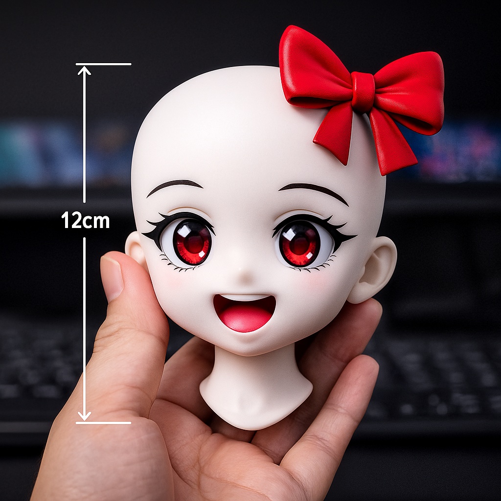 Head8 – 病みかわアニメヘッド(ヤンデレ風)赤リボン付き・3Dプリント用STL