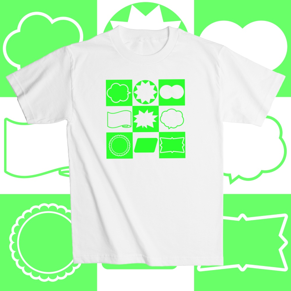 【受注生産】販促シール概念Tシャツ_ホワイト×蛍光グリーン