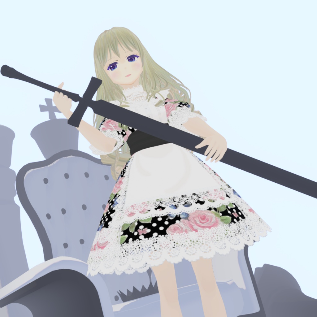 【Vroid衣装】フリルエプロンドレス ワンピース(全7色/カラーチェンジ可能データのおまけ)