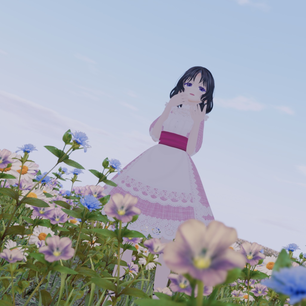 【Vroid衣装】フリルエプロンドレス ワンピース(全7色/カラーチェンジ可能データのおまけ)