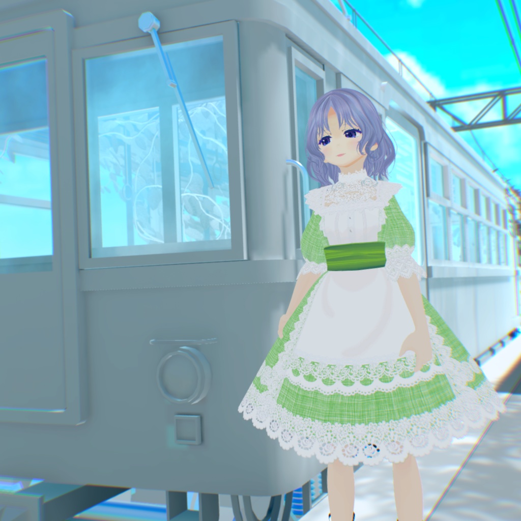 【Vroid衣装】フリルエプロンドレス ワンピース(全7色/カラーチェンジ可能データのおまけ)