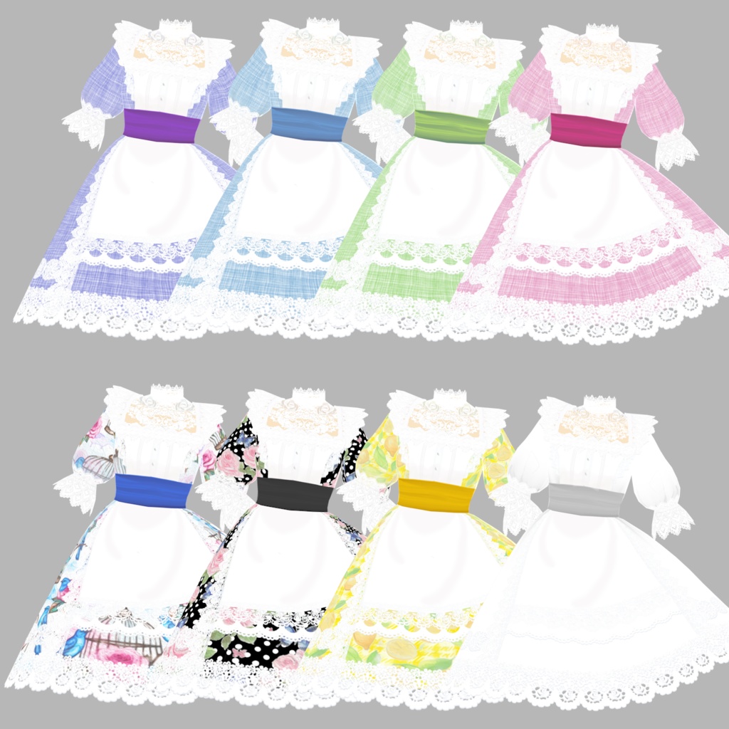 【Vroid衣装】フリルエプロンドレス ワンピース(全7色/カラーチェンジ可能データのおまけ)