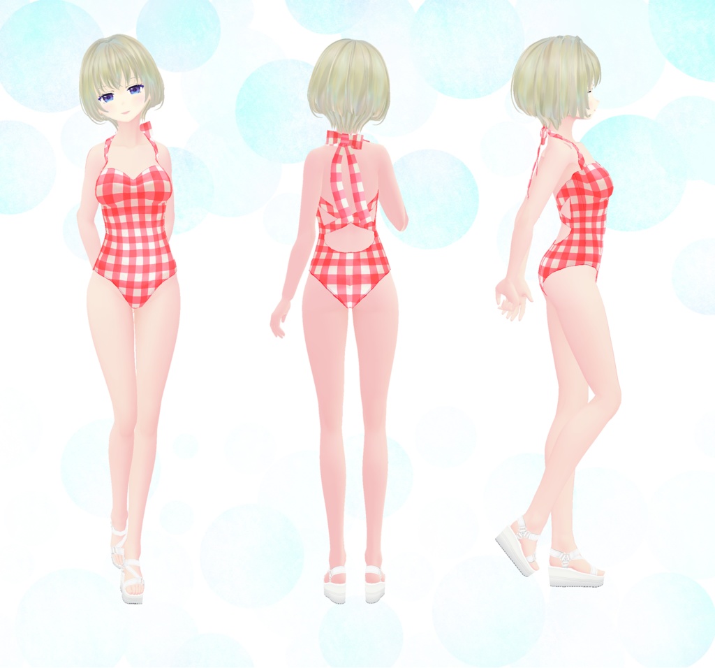 【Vroid衣装】☆無料☆使いやすいチェックのワンピース水着・7色