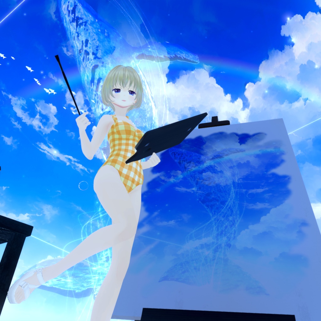 【Vroid衣装】☆無料☆使いやすいチェックのワンピース水着・7色