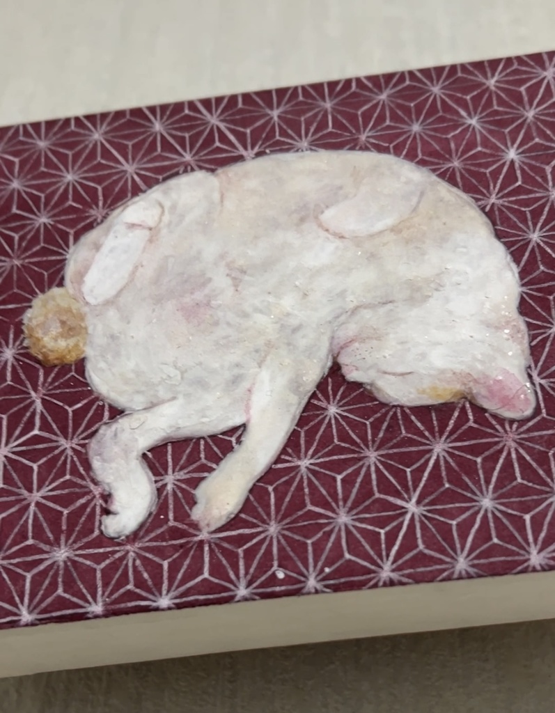 日本画「ねここち~麻の葉~」F0号 一点物