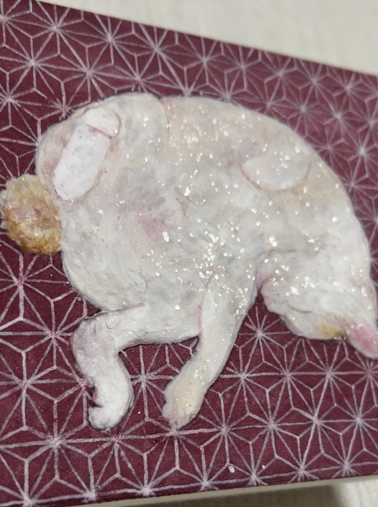 日本画「ねここち~麻の葉~」F0号 一点物