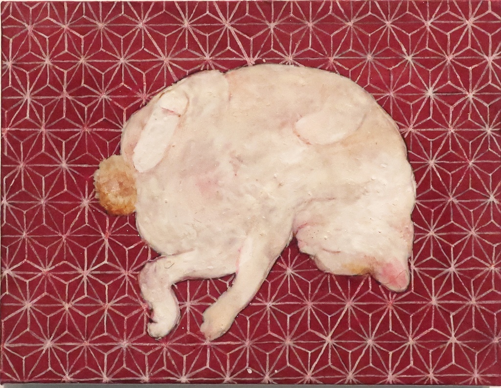 日本画「ねここち～麻の葉～」F0号 一点物
