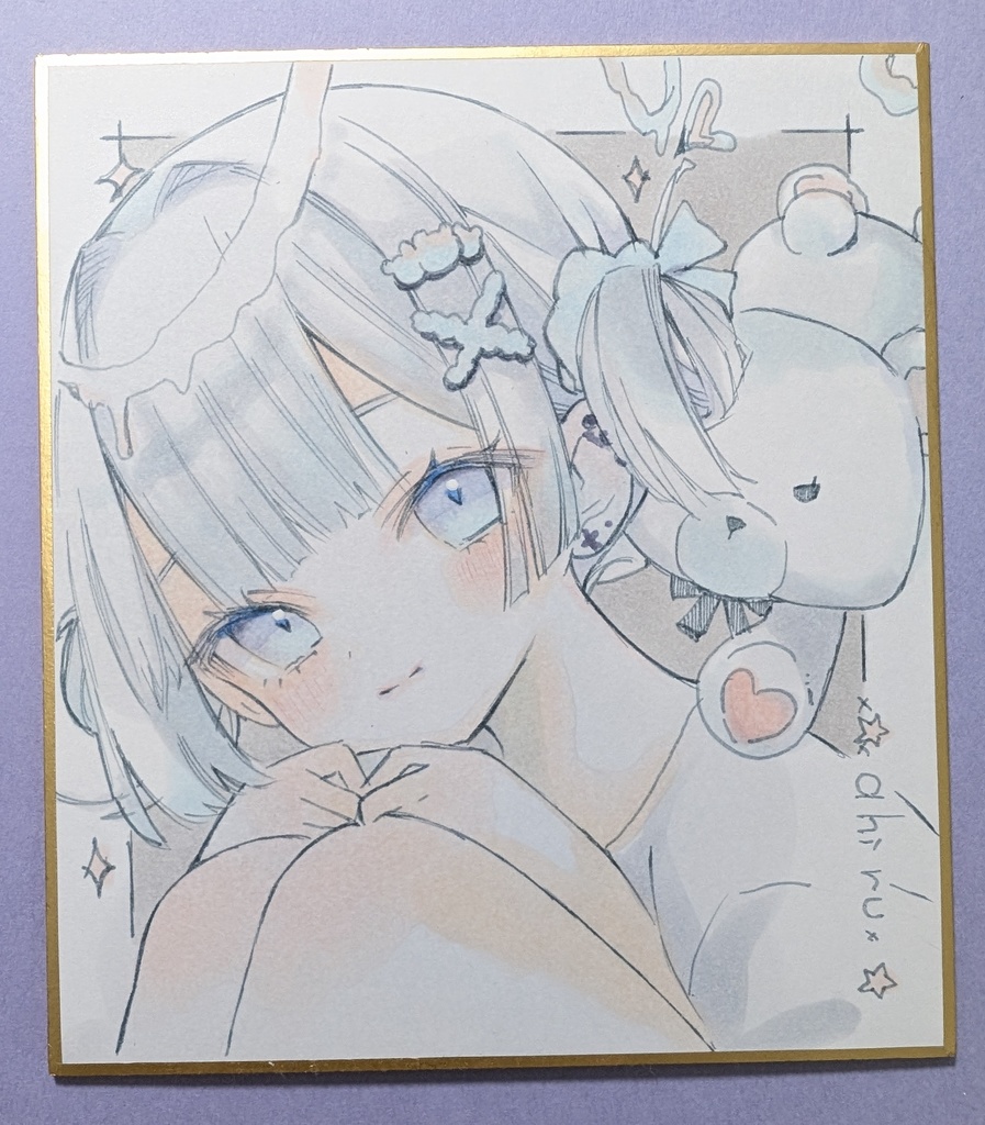 【アナログミニ色紙原画】くまちゃんと