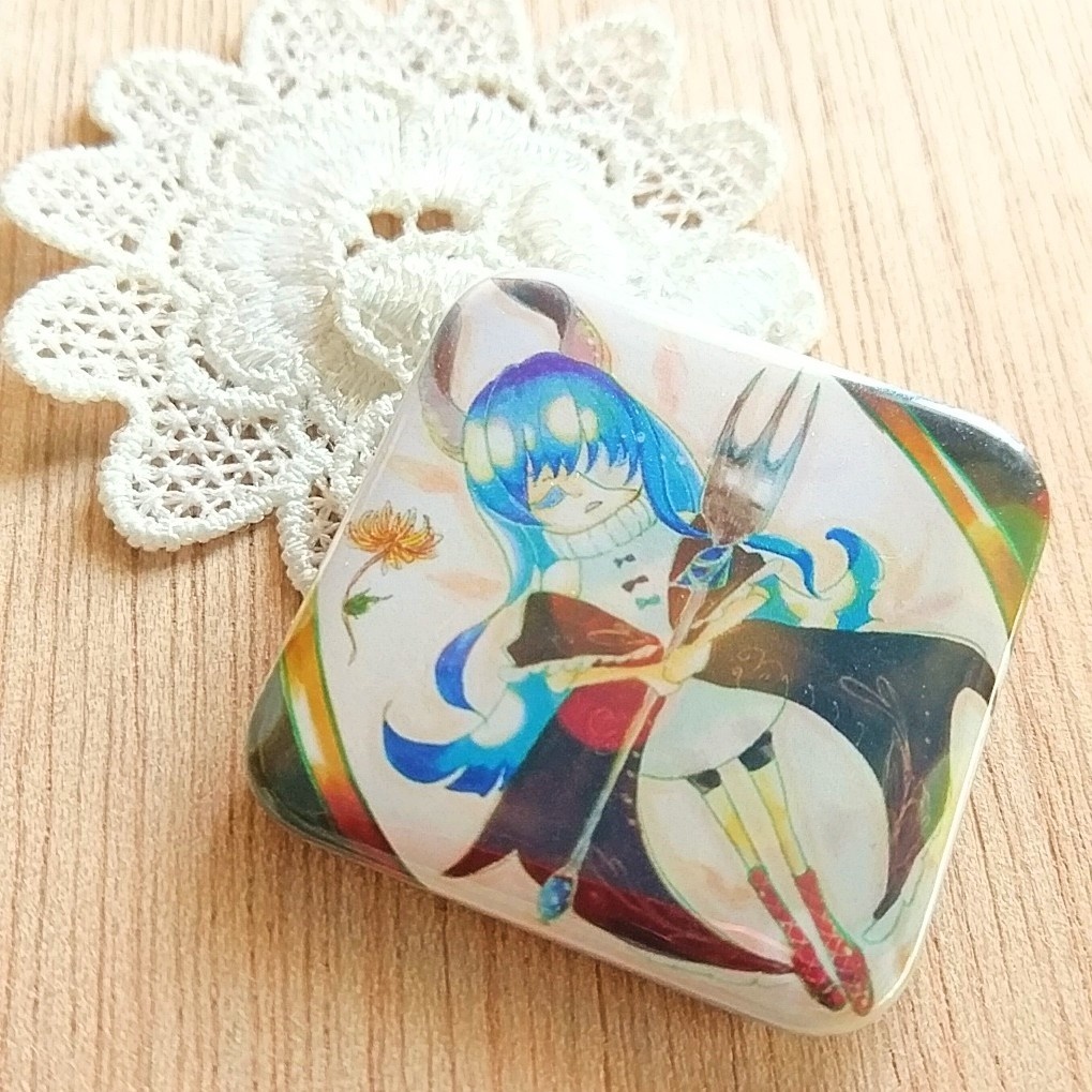 イラスト缶バッチ(青くん)　正方形38mm　アナログイラスト