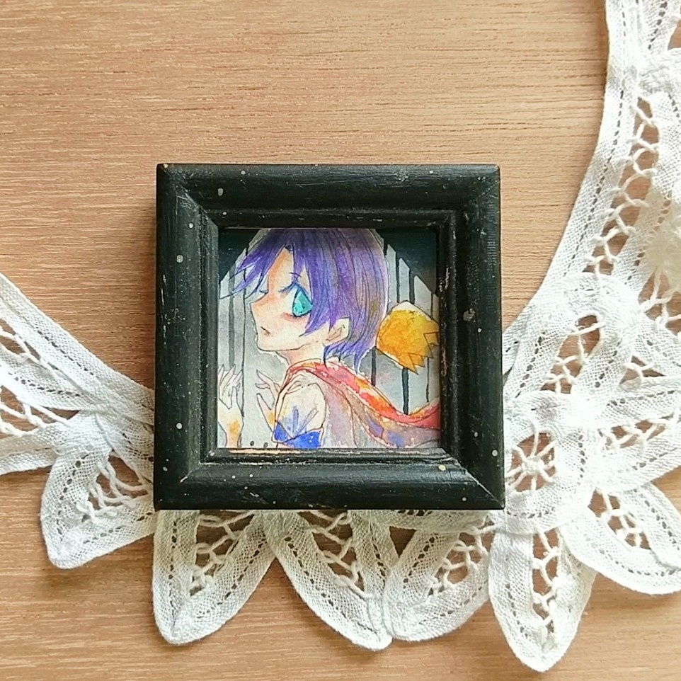 ミニ原画 王冠 アナログイラスト原画 ミニ原画 紫の角 Booth