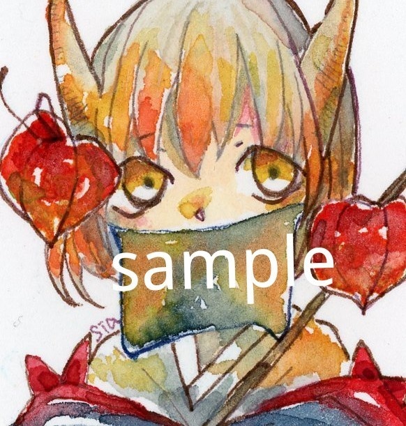 ミニ原画〖鬼灯の子②〗 アナログイラスト原画/ミニ原画