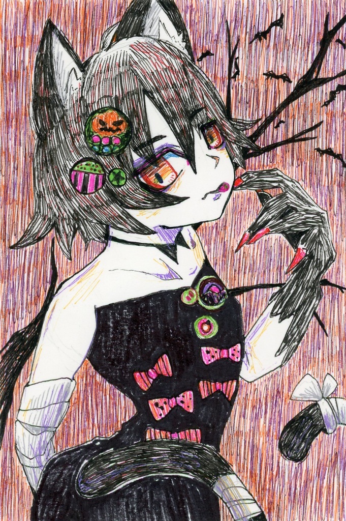 カラードローイング『ハロウィン』①~③ オリジナル 手描き イラスト