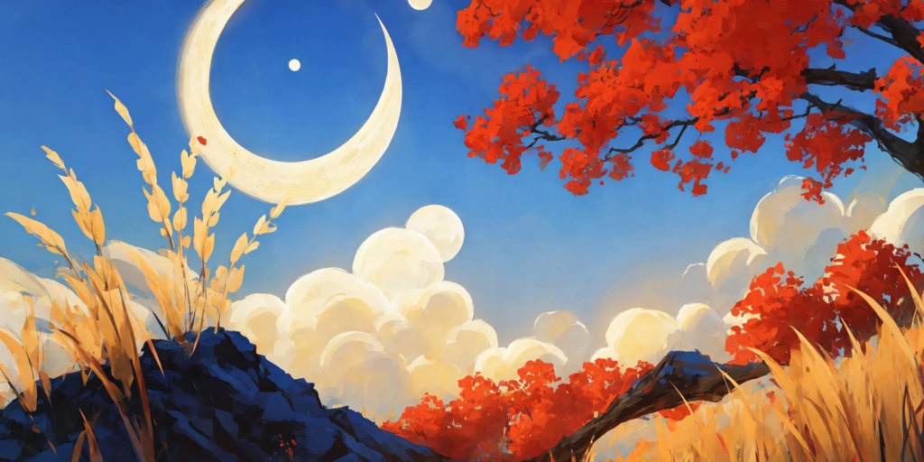 群青にほどける ー 夕方の月のイラスト集