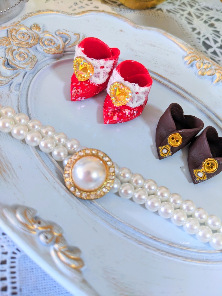 15cmぬい靴 2セット 革靴風 ブーツ風 今ならヘッドドレス付き