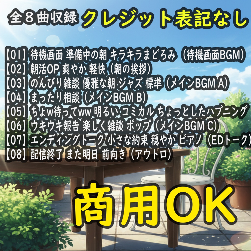 朝活用BGM8曲セット 配信準備から終わりまでこれ1つで全部揃う!