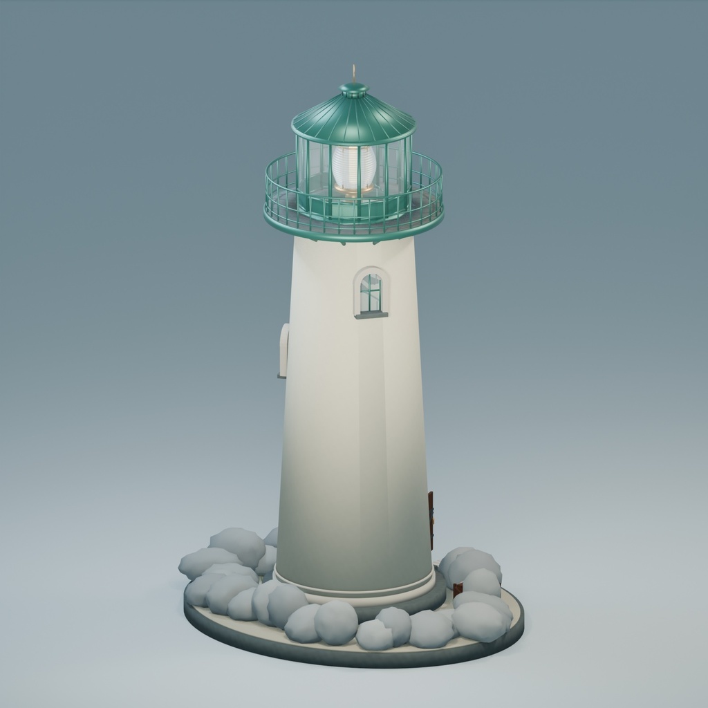 海辺の灯台|灯室・らせん階段・岩場の3D素材【Blender・GLB】