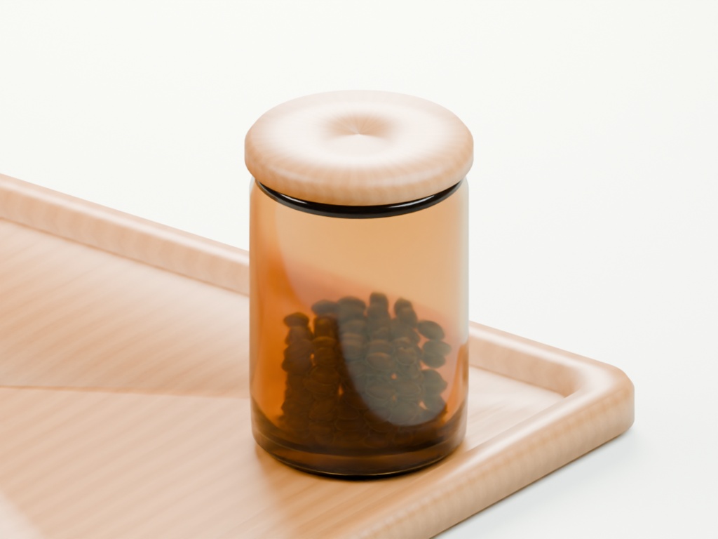 淡い緑とオークのコーヒーツール|3D小物6点セット