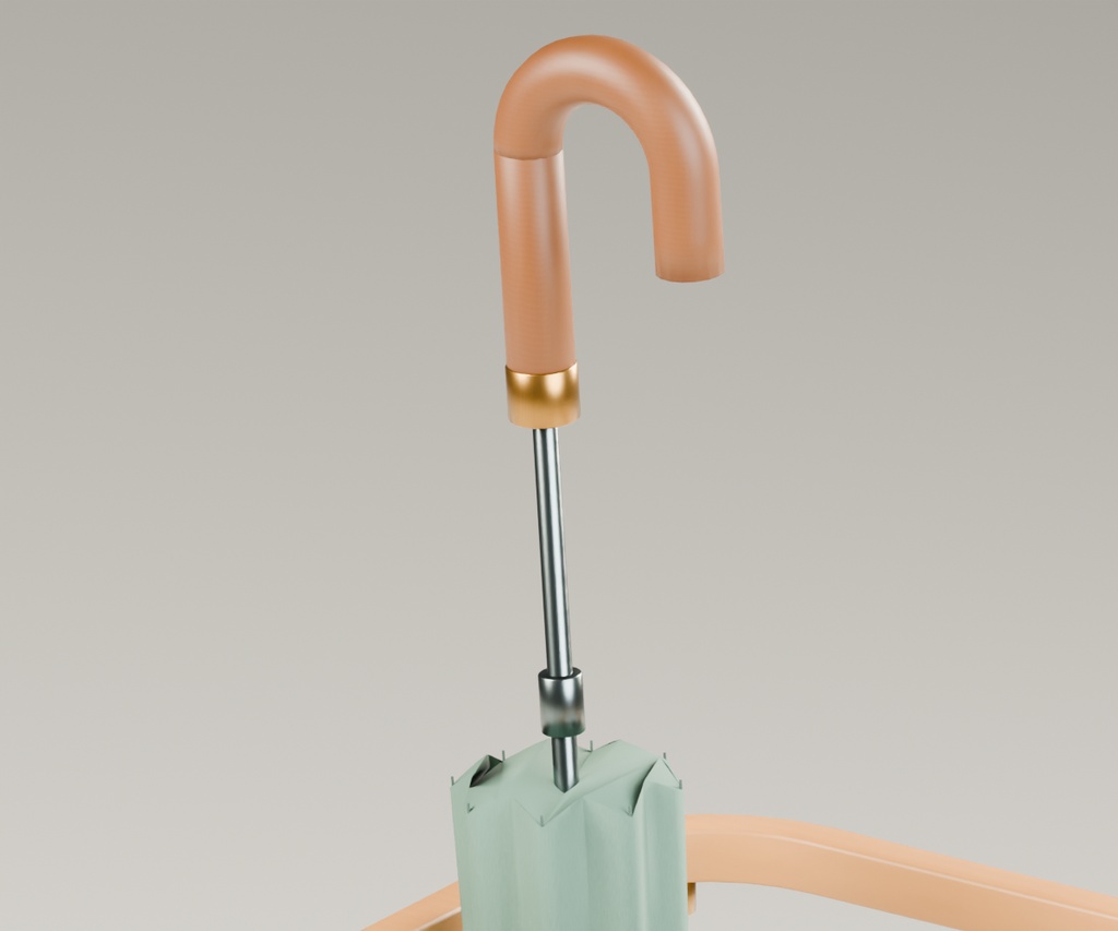 木と金属のレインスタンド|傘立て・閉じ傘2種【2配色・Blender・FBX・GLB・Unity】