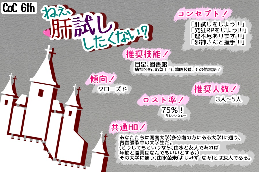 【高ロスト】CoC「ねえ、肝試ししたくない?」【第6版】