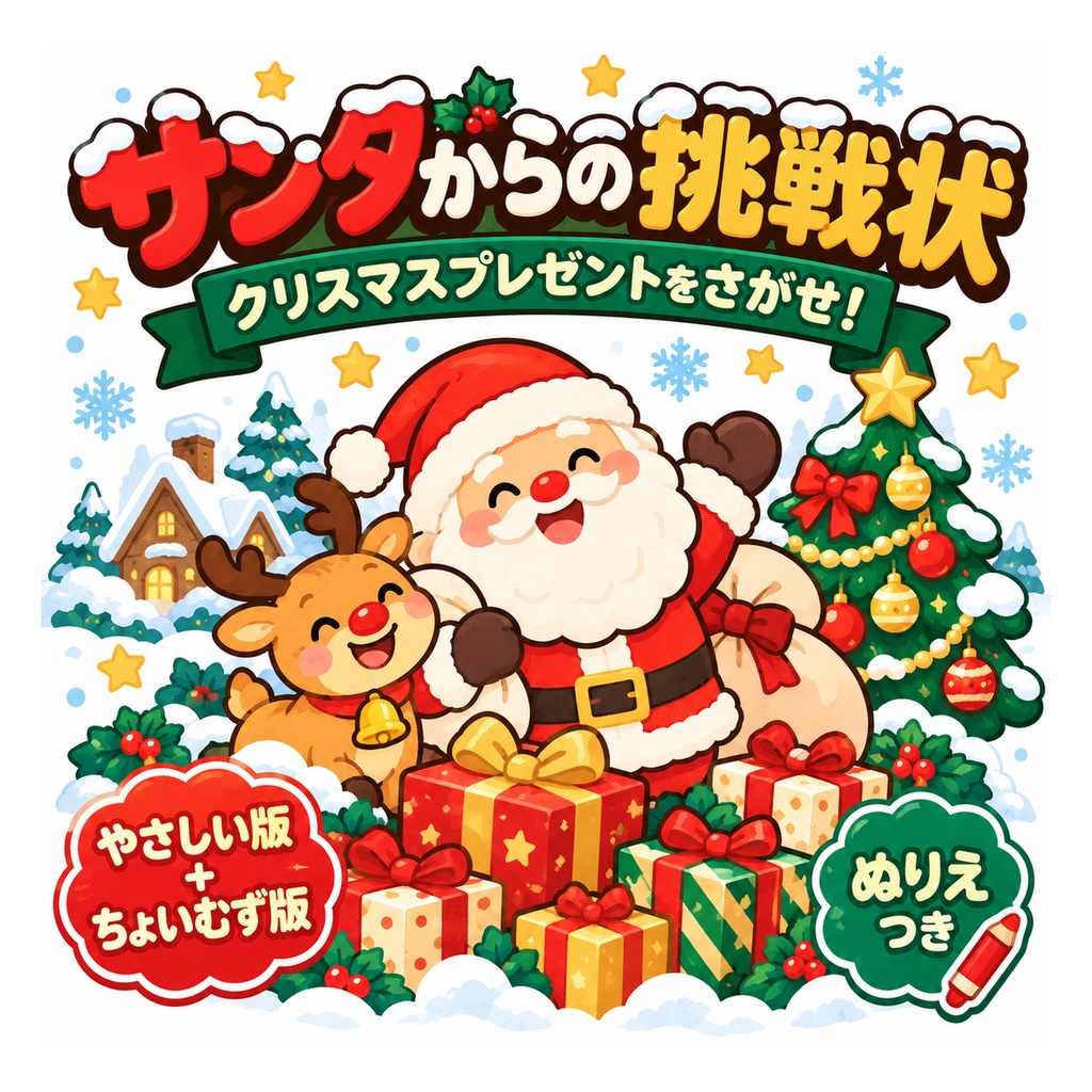 サンタからの挑戦状〜クリスマスプレゼントをさがせ!〜(印刷して遊べる・子ども向け謎解き宝さがしキット)