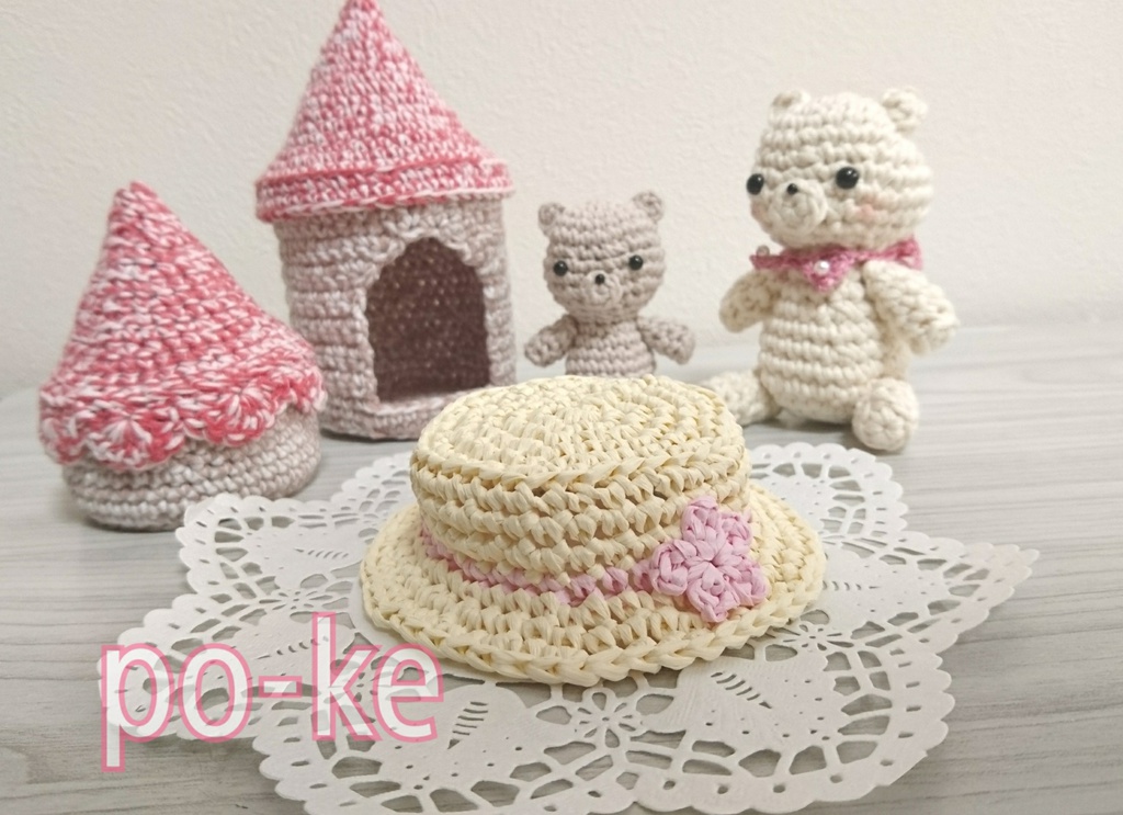 Mサイズ☆ラフィア風素材のカンカン帽 【ぬい服】