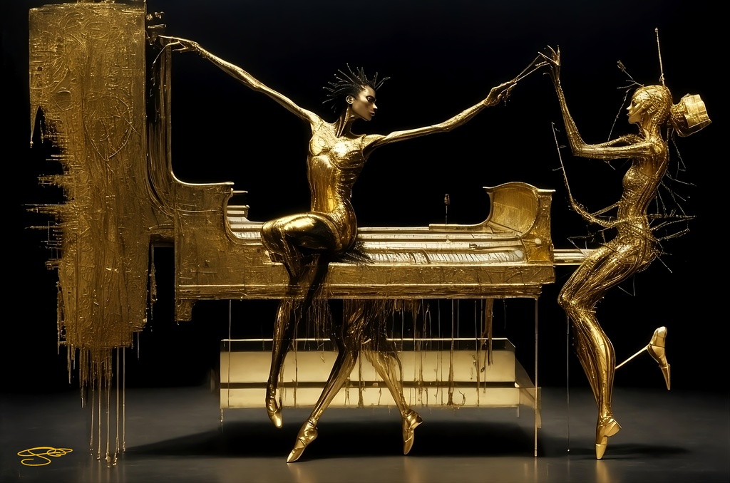 Piano Bot and Ballerina, Limited Edition Digital Art, Signed by Kay Uwe Rott