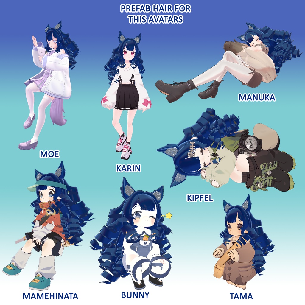 Curls hair Waves prefab for VRCHAT